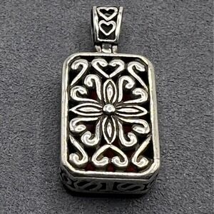 Sterling Silver Red Coral Color Accent Pendant Hearts Floral Design